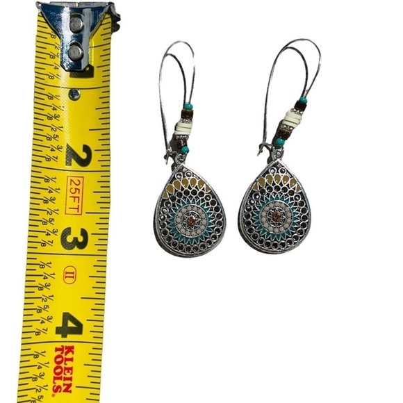 New Boho Hollowed Out Water Drop Shaped Vintage Feel Sundial Inspired Earrings - Picture 5 of 7